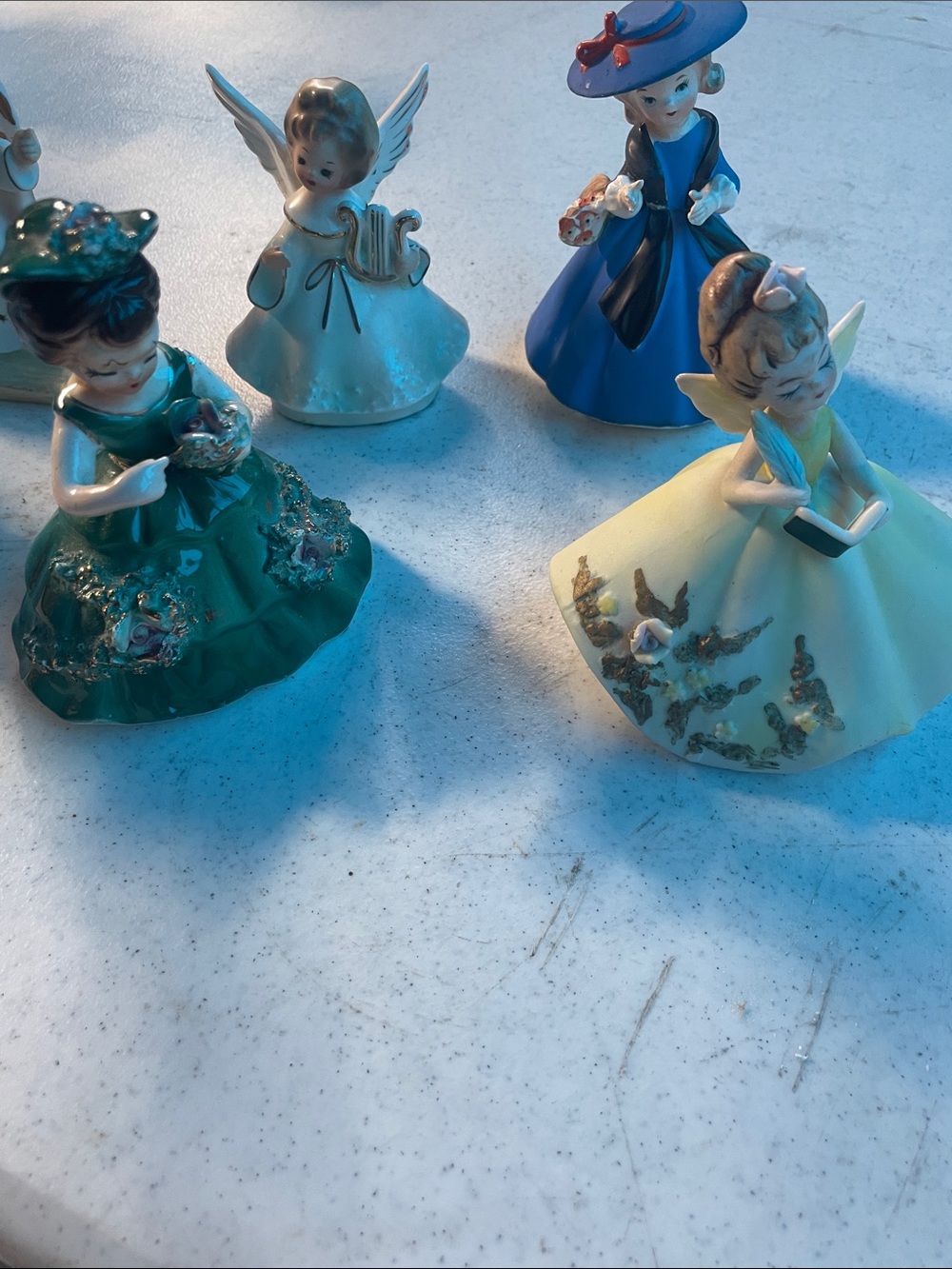 Porcelain Fairy & Angel Figurine Set - Green, Yellow, Blue, White